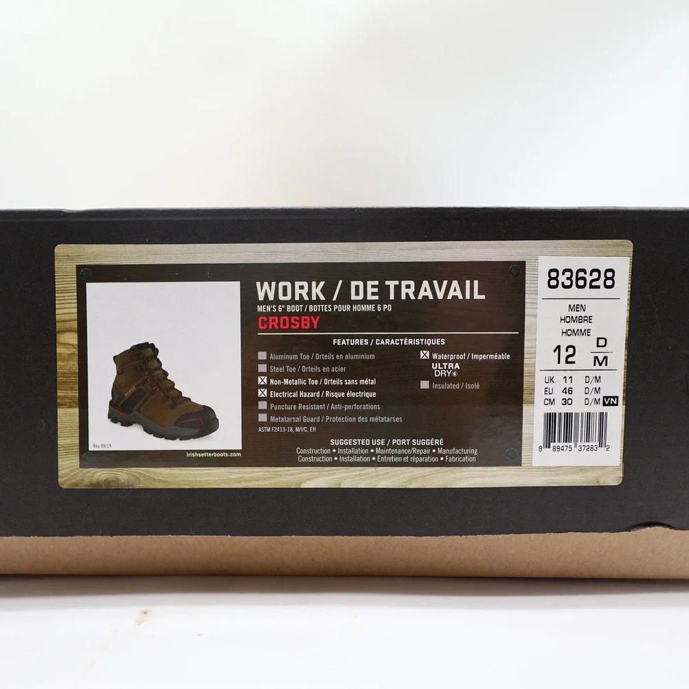 Irish Setter Boots Mens 12 D Crosby Leather Waterproof Safety Toe 83628 NIB